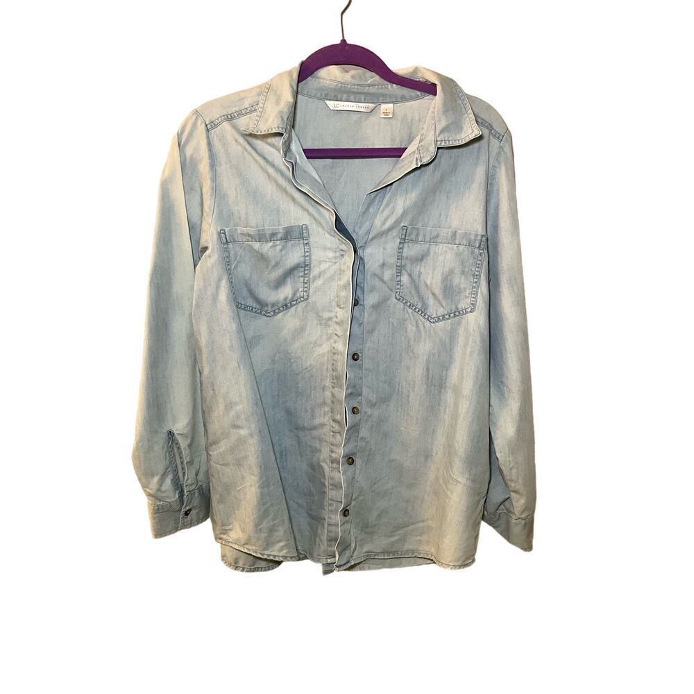 LC Lauren Conrad Button-Up Shirt‎ Women's SZ L Blue Long Sleeve Denim Collared